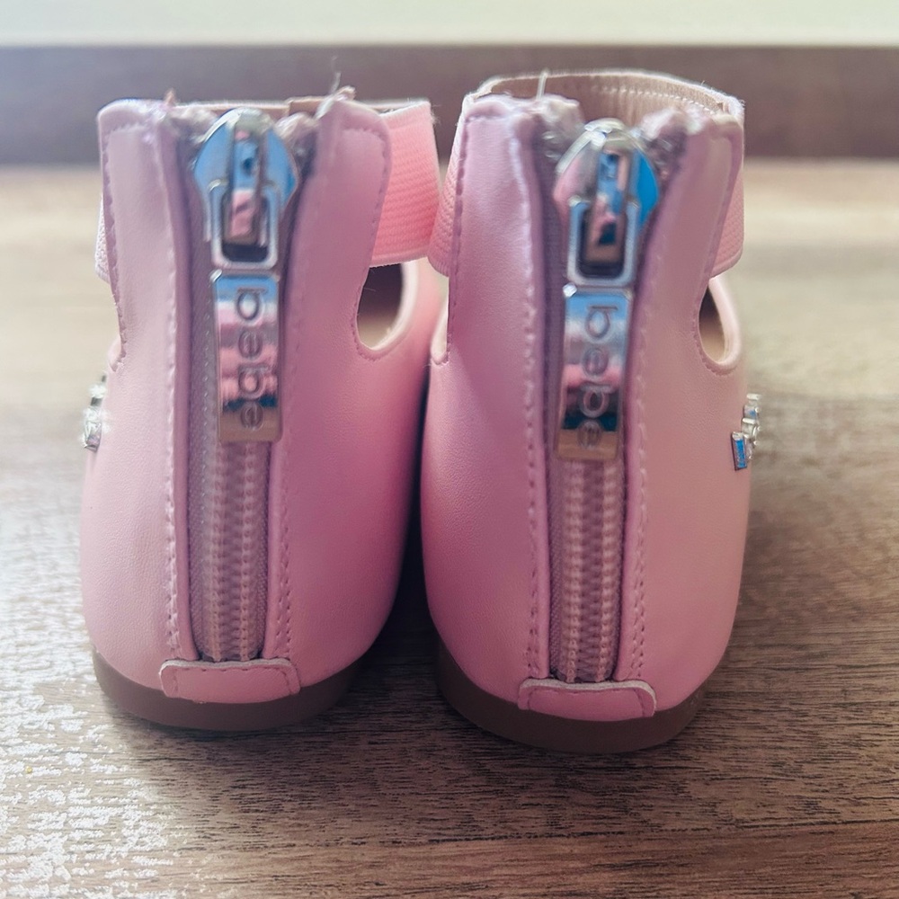 Bebe Girls Pink Shoes Ballet Flats with Rhinestone Studded Ankle straps,Size 10 - Picture 6 of 10